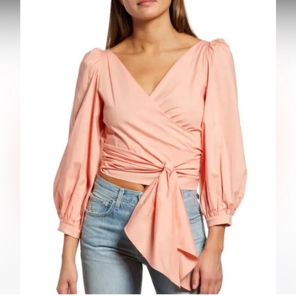 WAYF jada orange balloon sleeve wrap top Size Medium